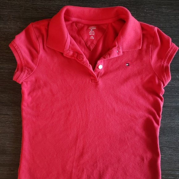 Tommy Hilfiger girls, polo style shirt, red, size 12 L - Picture 1 of 1